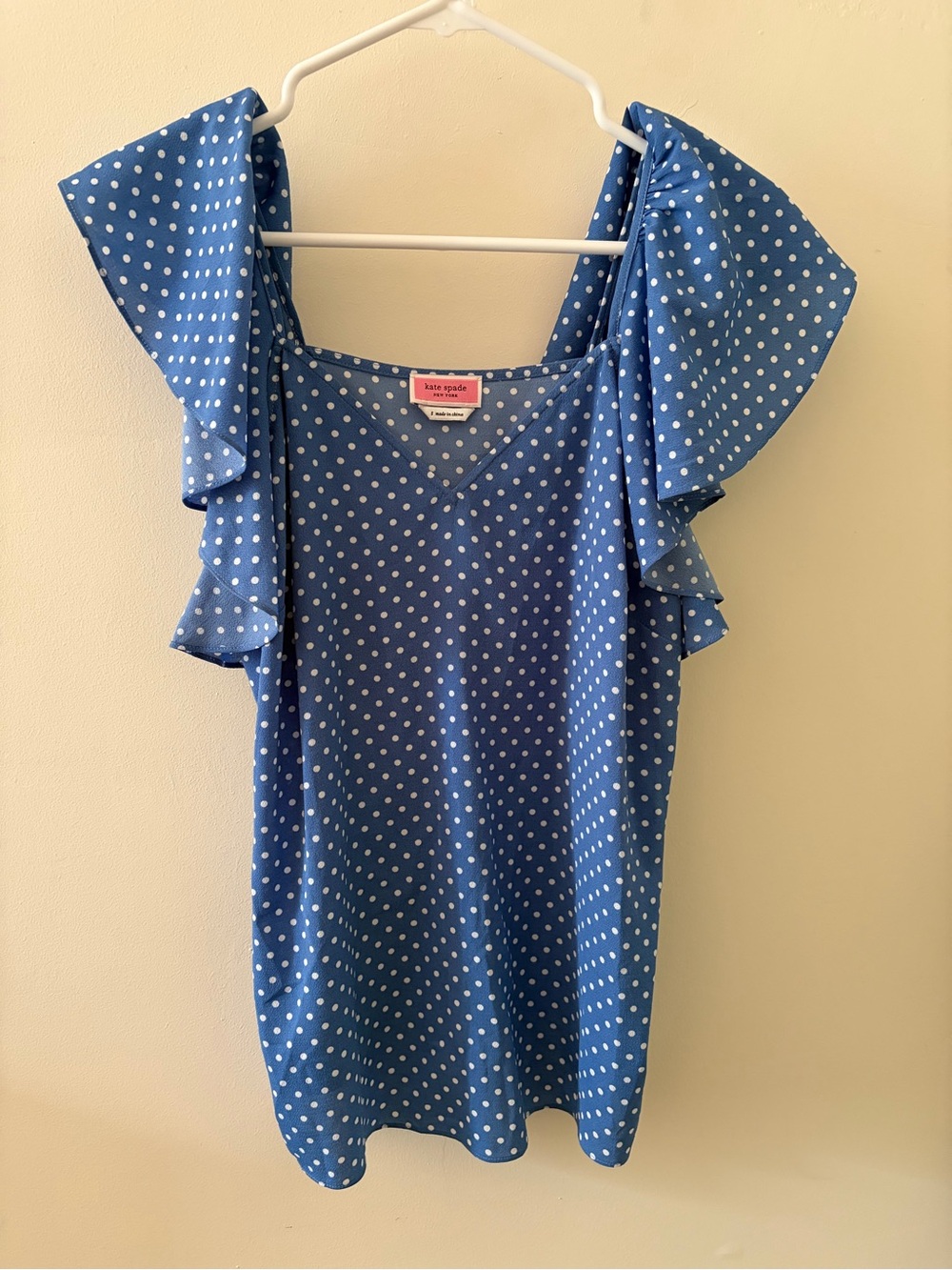 kate spade Blue Polka Dot Ruffle Sleeve Blouse